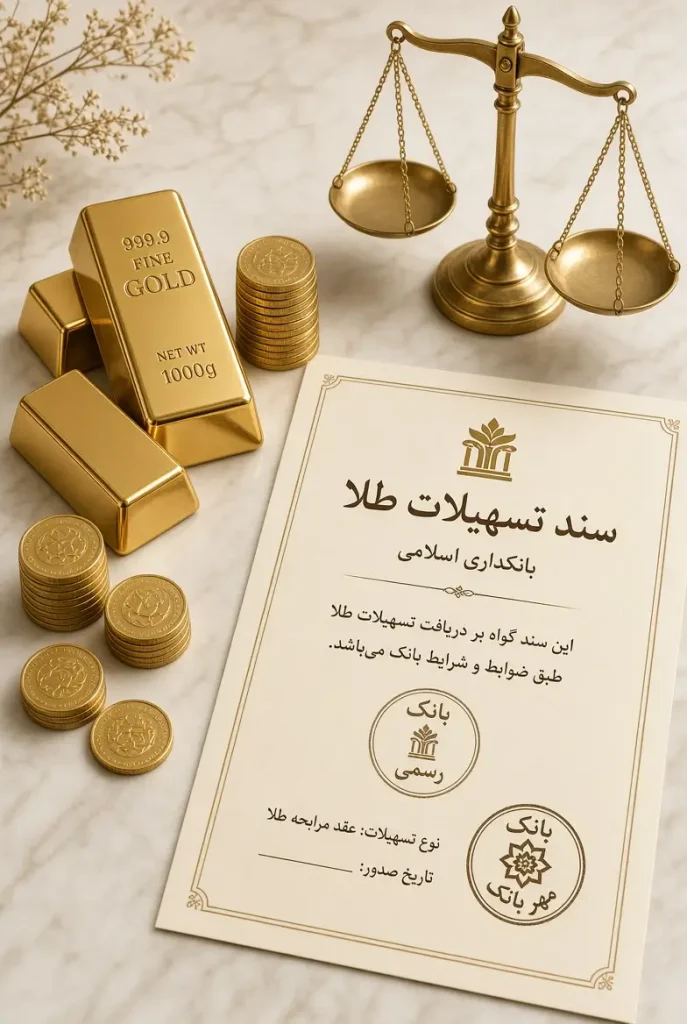 شمش، سکه و ترازوی طلا در کنار اسناد ارزیابی